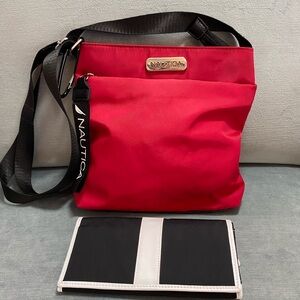 NWOT Nautica red crossbody bag with matching black wallet
